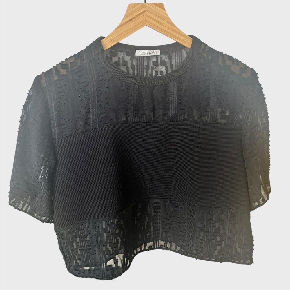 Ronny Kobo Collection Black kobo cropped Textured Top